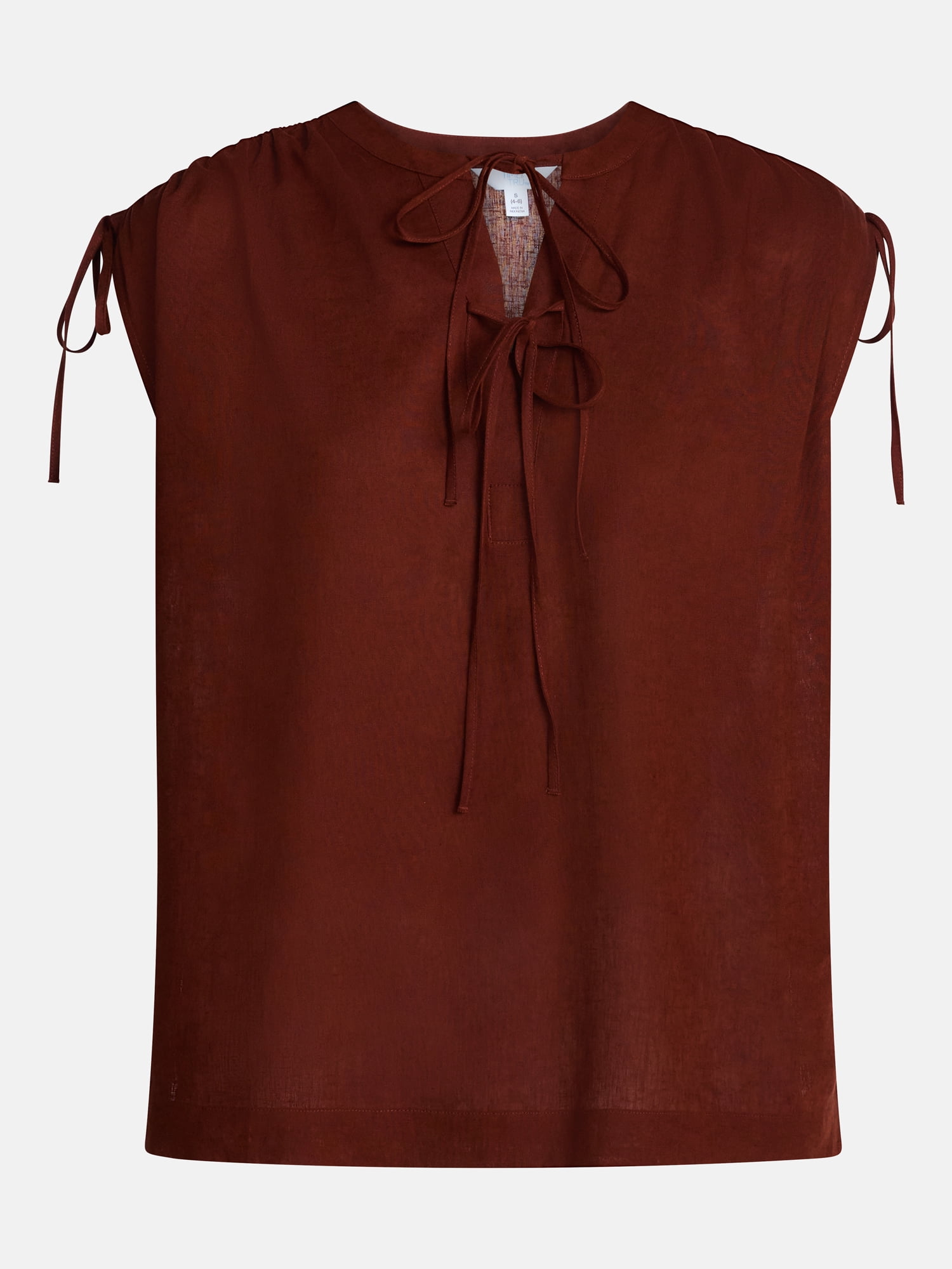 Time and Tru Women’s Linen-Blend Tunic Top with Ruched Sleeves, Sizes XS-XXXL