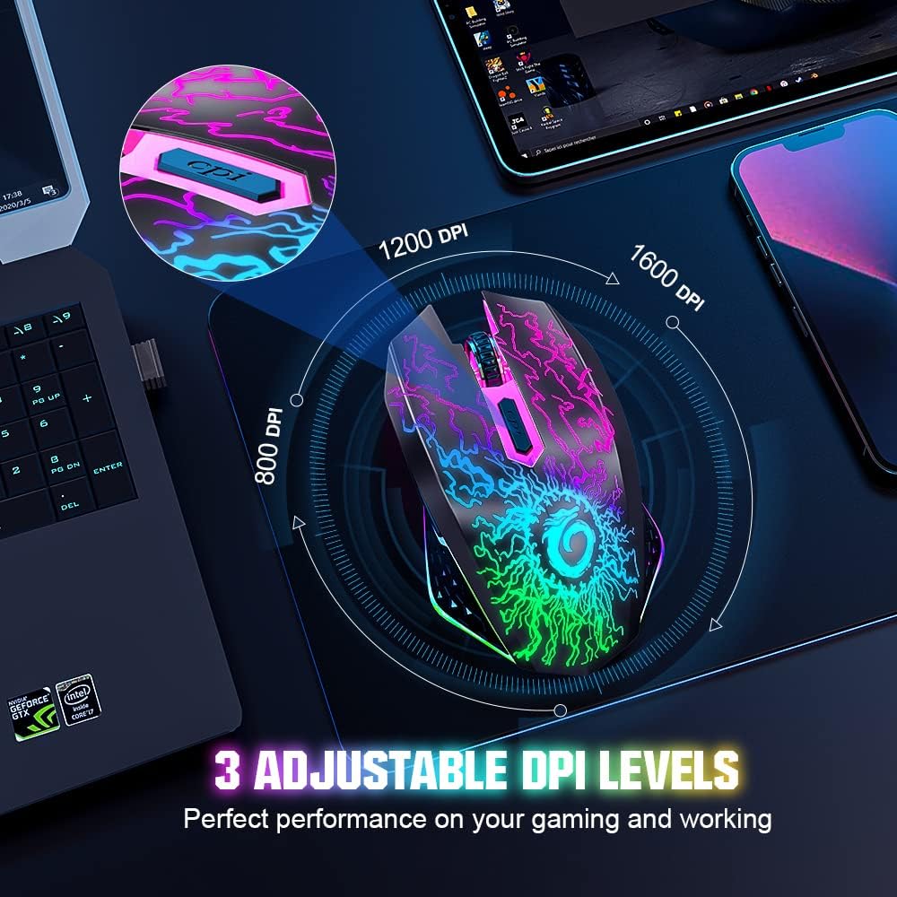 VersionTech Wireless Gaming Mouse RGB LED, Rechargeable photo 5