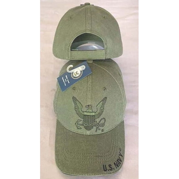 Olive Drab Vintage US Navy Eagle Crest Low Profile Adjustable Baseball Cap