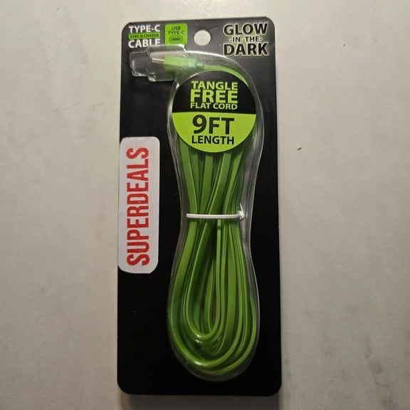 Glow-in-the-Dark Tangle-Free Flat Charging Cable – 9 Feet (Sold by SUPERDEALS)