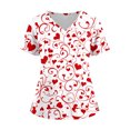 thumbnail image 2 of Womens Valentine's Day Scrub Tops Short Sleeve V Neck Scrub Top Love Heart Printed Shirts Valentine's Day Scrubs Tops Working Nurse Uniforms with Pockets, 2 of 4