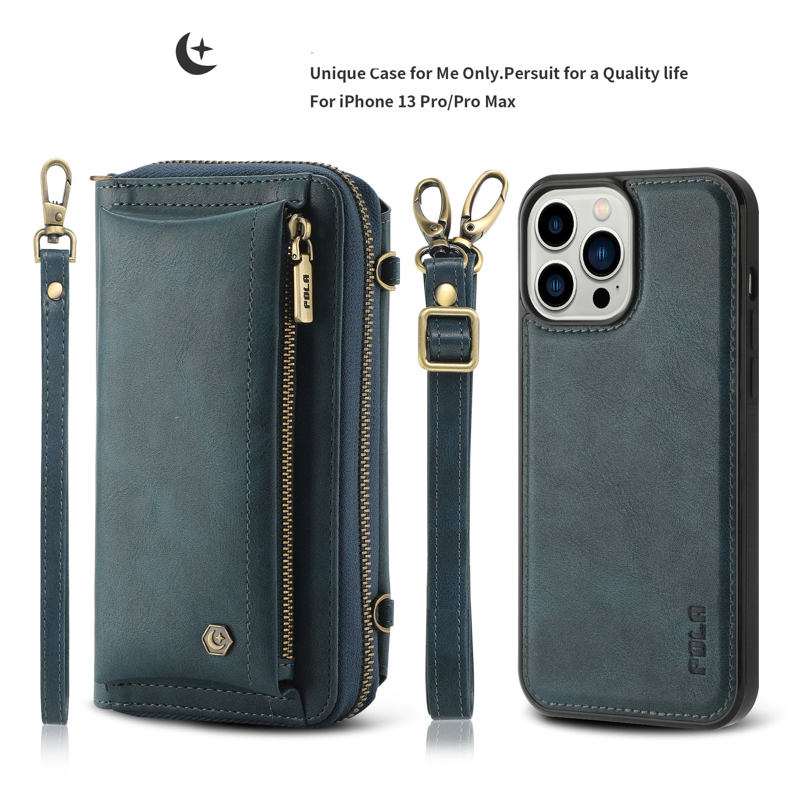 Decase for iPhone 14 Pro Max Case, Wallet Card Holder Luxury PU Leather  Cover Lanyard Crossbody Strap Women Girl Magnetic Clasp Kickstand Heavy  Duty Shockproof Protective, Blue 