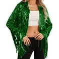 thumbnail image 2 of Women's Green Fringe Jacket Long Sleeve Casual Fringe Jacket Sequins Tops for Women, 2 of 4