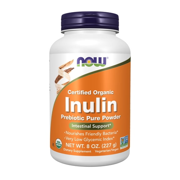 NOW Supplements, Inulin Prebiotic Pure Powder, Certified Organic, Non-GMO Project Verified, Intestinal Support*, 8-Ounce