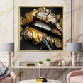thumbnail image 2 of Designart 'Female Lips With Black Leather and Gold Foil' Modern Framed Canvas Wall Art Print, 2 of 5