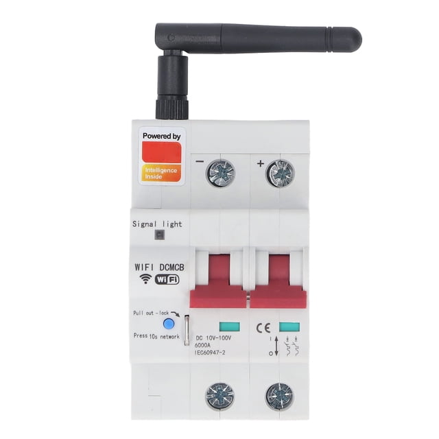 Disjoncteur DC Intelligent 2P, Contrôle par Application et Commande Vocale avec Verrou de Sécurité DC10-100V, Contrôle Vocal, Télécommande, Mécanique 20000 Fois, Électrique 3000 Fois