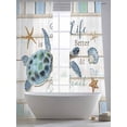 thumbnail image 5 of Ocean Turtle Sheer Curtains 96 Inch Length 2 Panels Set for Living Room/Bedroom, Coastal Blue Starfish Shell Conch Wood Grain Curtain Sheers Drapes Rod Pocket Curtains Window Treatment 52''x96''x2, 5 of 7