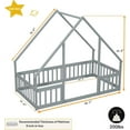thumbnail image 3 of Duxelifin Twin Size House Floor Bed Frame with Triangular Roof and Fence Rails, Wooden Floor Bed Frame for  Girls,Boys, Montessori Floor Bed, Easy Assembly（Grey）, 3 of 8
