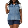 MODA NOVA Juniors Plus Size Button Down Raw-Hem Sleeveless Denim Jacket 1X Blue