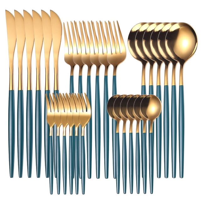 Western Cutlery Set 36 Piece Tableware Set Stainless Steel Dinnerware Black Spoon Fork Knife Dinner Set Complete Home Flatware