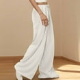 thumbnail image 4 of Wyobmus Women's Wide Leg Pants With Pockets High Waisted Work Pants Business Casual Outfits Loose Trousers Business Work Casual Pants White, 4 of 8