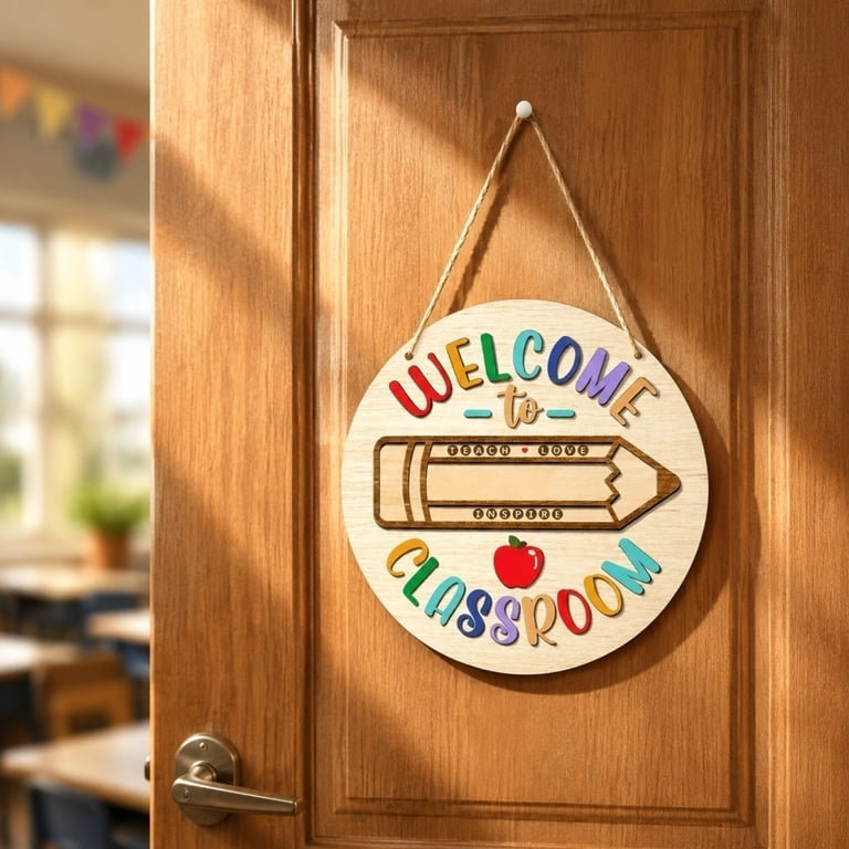 Floleo Personalized Teacher Door Sign, Custom Wooden Classroom