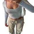 thumbnail image 4 of Femmes Crop Tops Couleur Unie Col Rond Manches Longues T-Shirt, 4 of 6