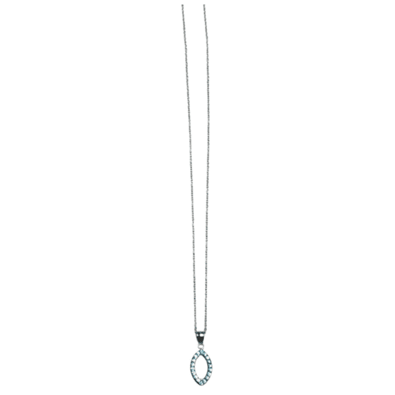 Modlines .925 Sterling Silver Marque Crystal Aqua Bohemica Pendant and Choker Necklace 35mm Chain