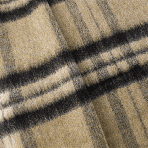 Beige/Black Wool Plaid Flannel, Fabric By the Yard