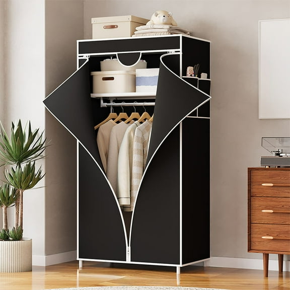 Hovmgk Uncomplicated Cloth Wardrobe Storage Cabinet, Freestanding Clothes Rack for Bedroom, Plastic & Non-Woven Fabric Organizer for Clothes, Shoes, and Bags, Space-Saving Design, Easy to Install