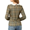 thumbnail image 3 of INSPIRE CHIC Women's  Peter Pan Collar Contrast Long Sleeve Shirt S Brown, 3 of 7