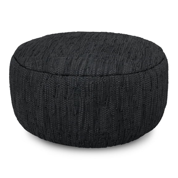 Simpli Home Simpli Home Fredrik 30 inch Wide Boho Pouf in Black Genuine Woven Leather, Assembled
