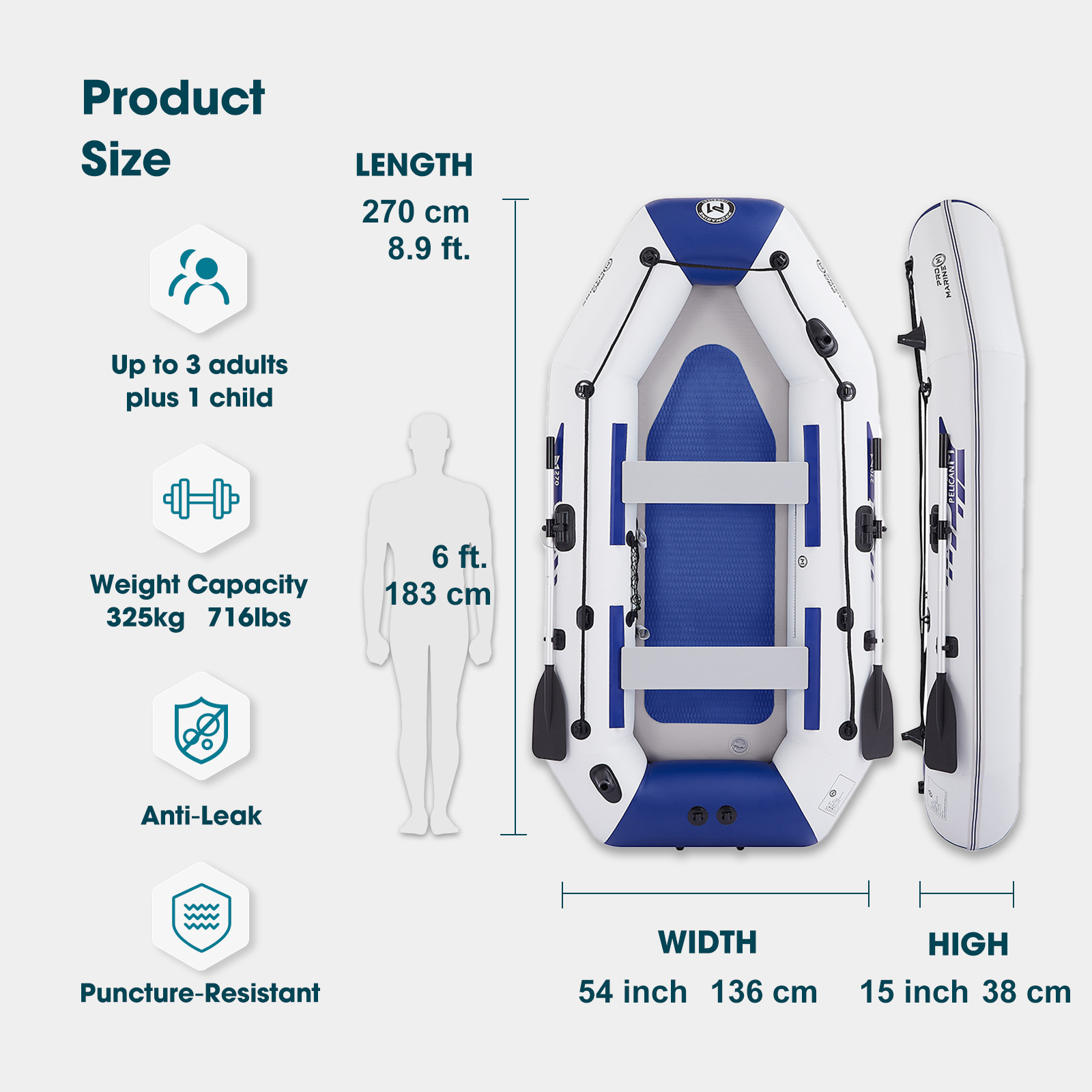 Pro Marine 7.5 ft Inflatable Fishing Boat Set with Aluminum Oars