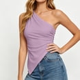 thumbnail image 6 of Tqcoqu Womens Summer Tops Sleeveless One Shoulder Slim Fit Y2K Shirts Ruched Knit Asymmetrical Top Blouse,Purple,Women's S-XXL, 6 of 7