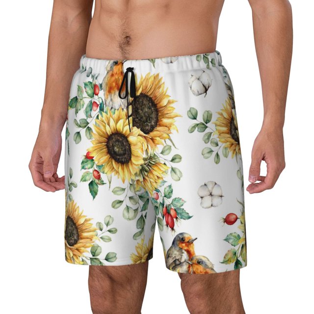 Fotbe Sunflowers Leaves And Birds Traje de Baño para Hombre – Shorts de Natación de Secado Rápido con Forro y Bolsillos-XX-Large