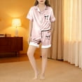 thumbnail image 2 of Kids Satin Pajamas for Boy Bow Print Short Sleeve Button Down Top Shorts Set Pajamas Sleepwear Outfits 4-5 years Pajamas Girls, 2 of 4