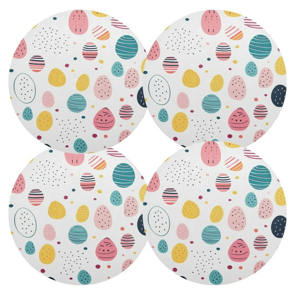 Ryvnso Easter Colorful Eggs Round Plate Mats Dining Table Placemat Set of 4 for Holiday Decoration