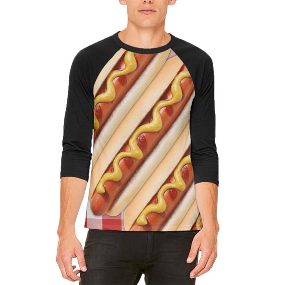 Hot Dog Picnic Mens Raglan T Shirt White-Black X-LG