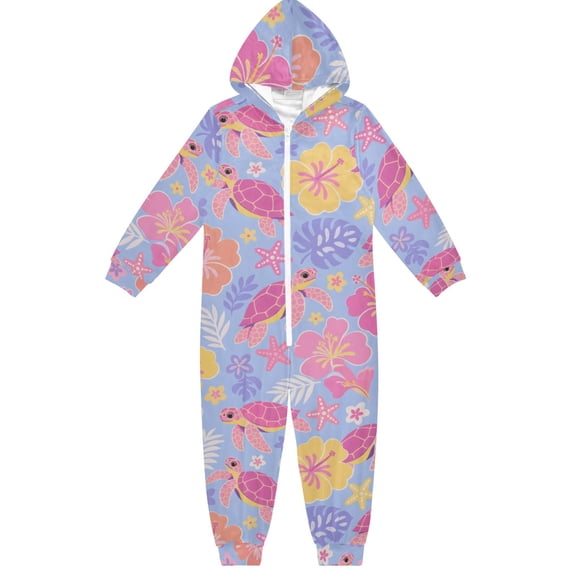 Turtle Boys & Girls Hooded One-Piece Pajamas Warm Crystal velvet Hooded Long Sleeve Loungewear Jumpsuit Unisex