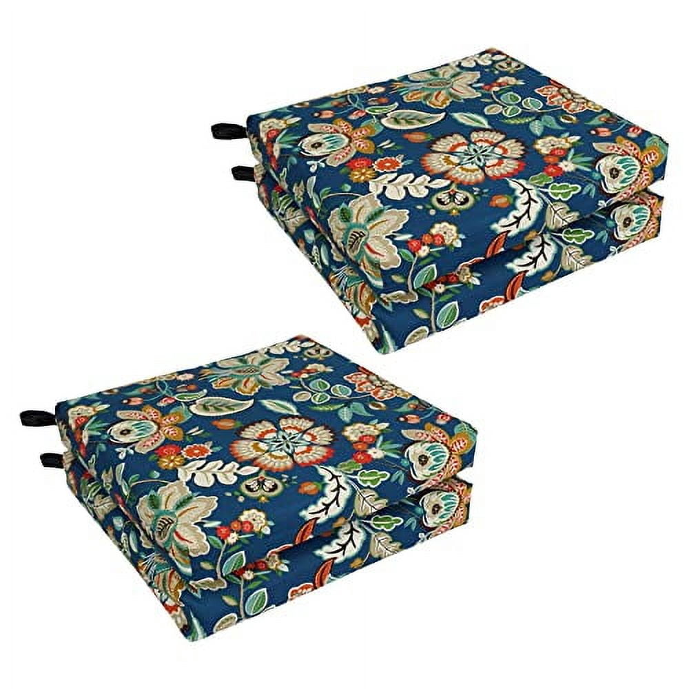 Blazing Needles 93454-4CH-REO-64 20 x 19 in. Patterned Outdoor Spun Polyester Chair Cushions, Telfair Peacock - Set of 4
