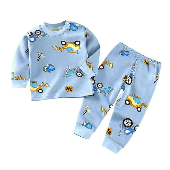 Fshinging Boys Pajamas Sets Long Sleeve Cute Cartoon Dinosaur Car Print Line Baby Child Sleepwear Size 12-18 Months