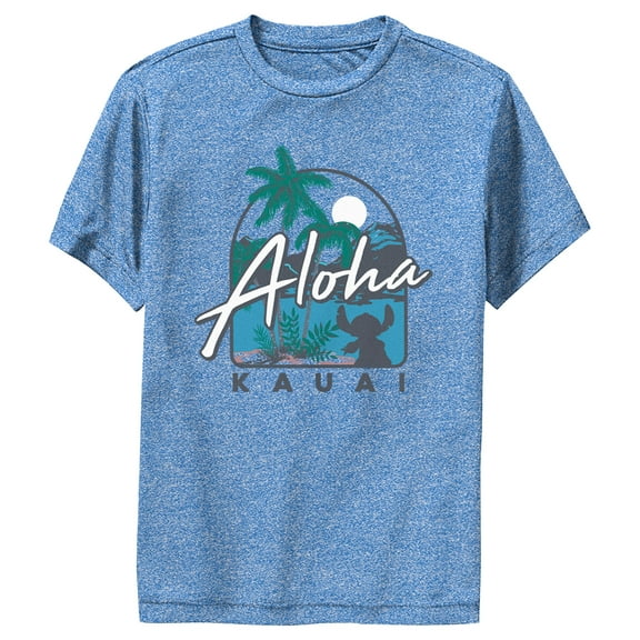 Boy's Lilo & Stitch Aloha Kauai Performance Graphic Tee Royal Blue Heather X Large