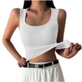 thumbnail image 2 of Purcolt Womens Ribbed Knit Tank Tops Stretchy Casual Crew Neck Wide Strap Cropped Tops Summer Comfort Sleeveless Basic Cami Blouses, 2 of 9