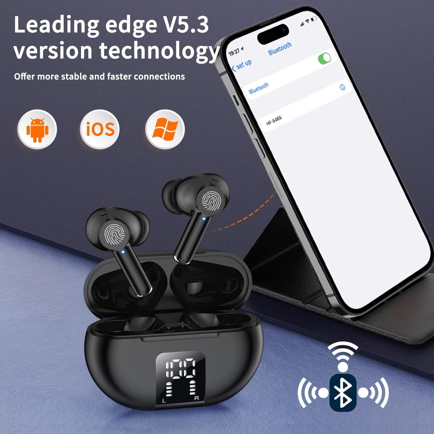 Camkey Wireless Earbuds, Bluetooth 5.0 Earbuds Wireless Bluetooth Headphones with ENC Mic, LED Display Charging Case, HiFi Stereo Sound, 60H Playtime, IPX7 Waterproof thumbnail 14