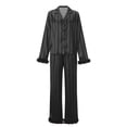 thumbnail image 3 of AIGUR Mommy and Me Matching Pajamas Long Sleeve Lapel Stripe Print Button Up Tops and Pants Set, 3 of 11