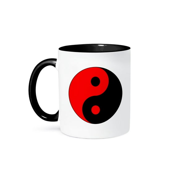 3dRose, Black n Red Ying Yang, 11oz Two-Tone Black Mug