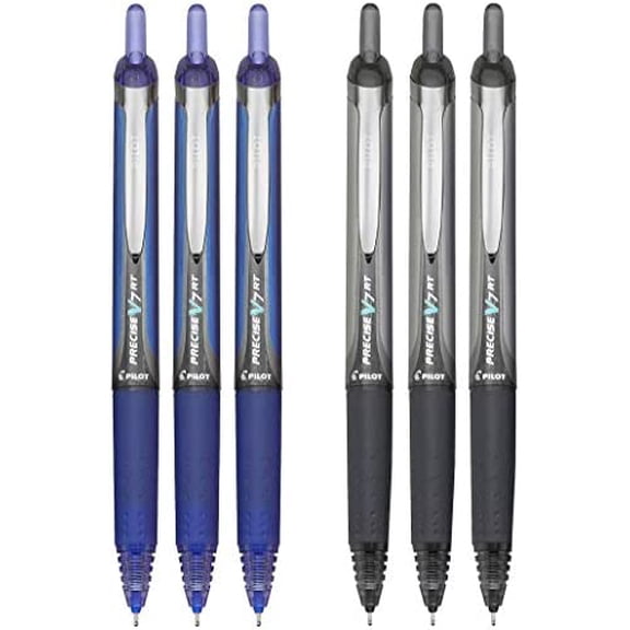Pilot Precise V7 RT Retractable Rolling Ball Pens, Fine Point, 3 Black 3 Blue, (6 Pack) (6 Pack, Black/Blue)