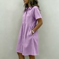 thumbnail image 5 of Womens Gingham Shirt Dress Collared Short Sleeve Relaxed Fit Casual Summer Dresses Comfy Everyday Midi Shirt Dresses Purple 2XL, 5 of 5