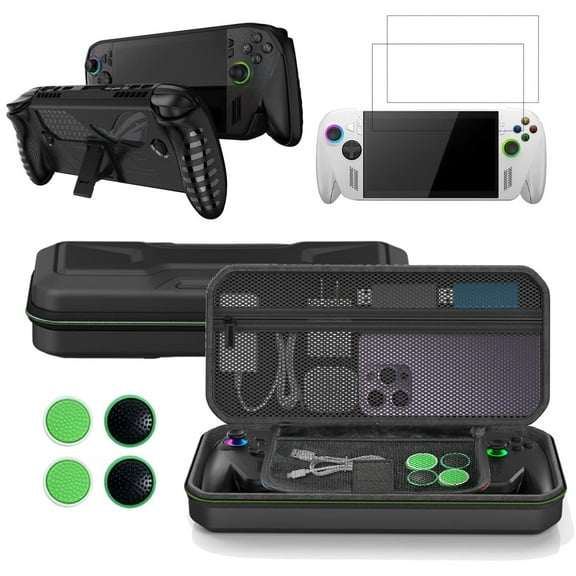 Accessories Kit for ROG XBOX Ally X/Ally - Accessories Bundle for ROG XBOX Ally X Gaming Handheld with Carrying Case Protective Cover Case and 2 Pack Tempered Glass Screen Protector, 4 Thumb Grips