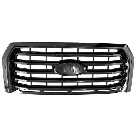For 2015-2017 Ford F150 Gloss Black Horizontal Front Hood Bumper Grill Grille