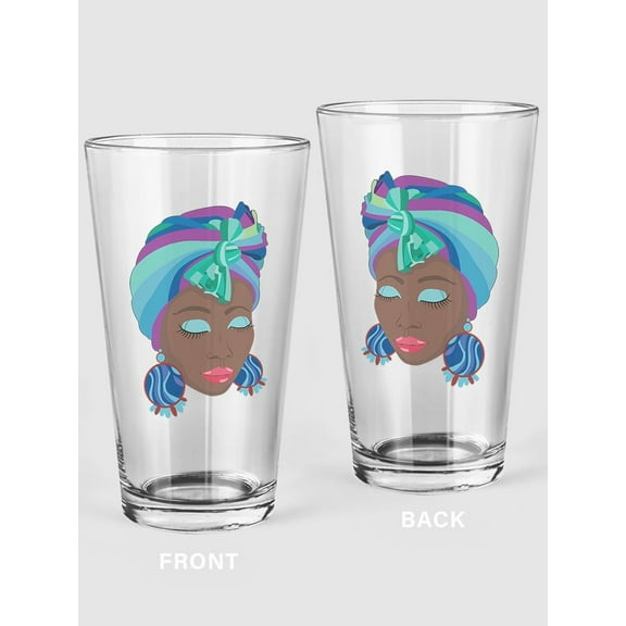 Woman With A Scarf On Hair Pint Glass -SPIdeals Designs, 16 oz Transparent Glass