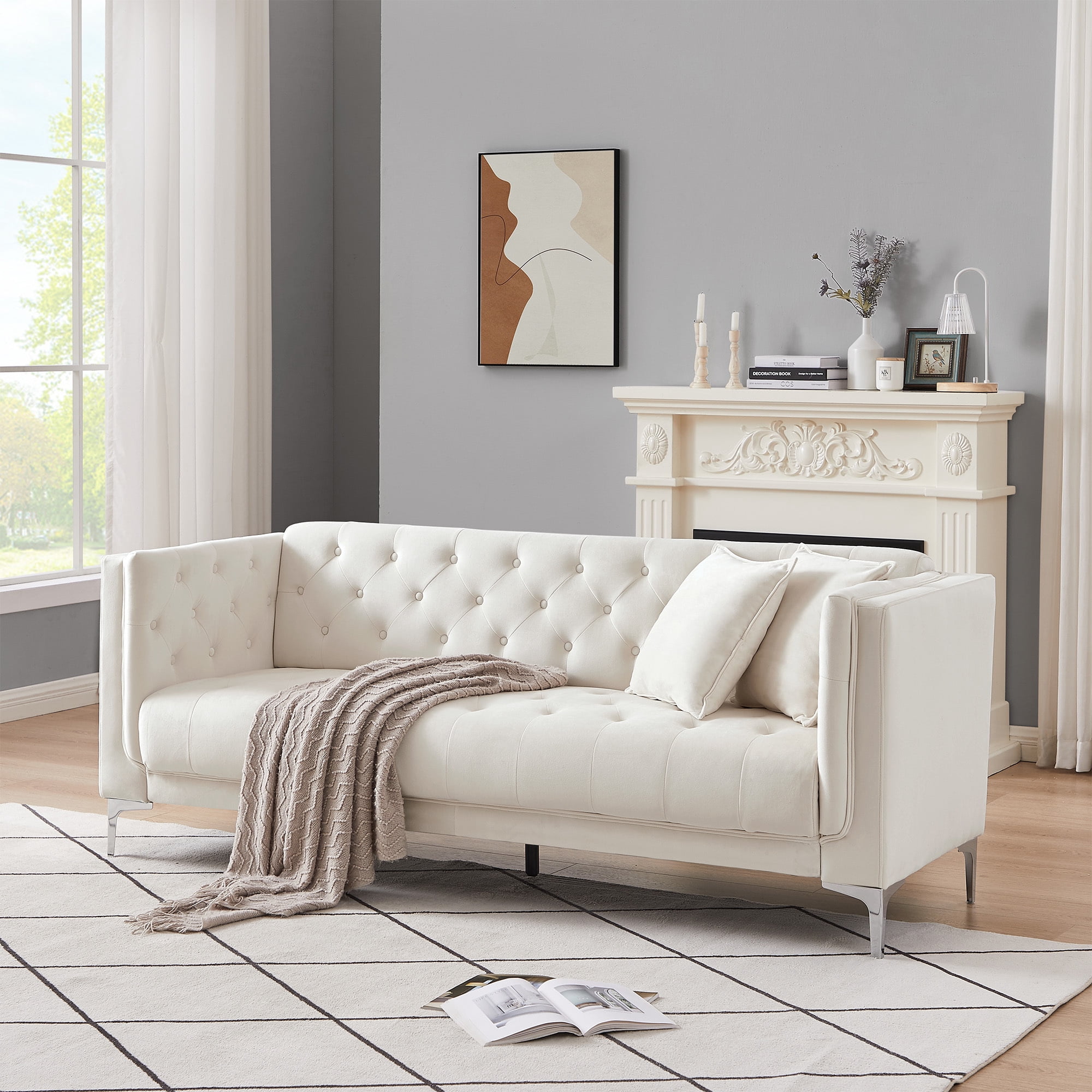 White Tufted Sofa Living Room | Cabinets Matttroy