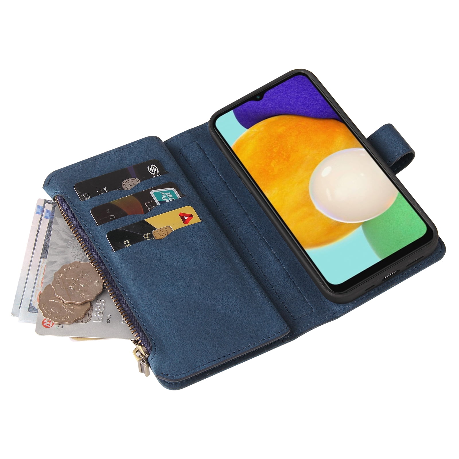 Phone Case for Samsung Galaxy S25 Plus, S25 Plus Wallet Case, Luxury Folio Flip Leather Cover [Zipper Pocket] [Wrist Strap] [Kickstand] for Samsung Galaxy S25 Plus, Blue