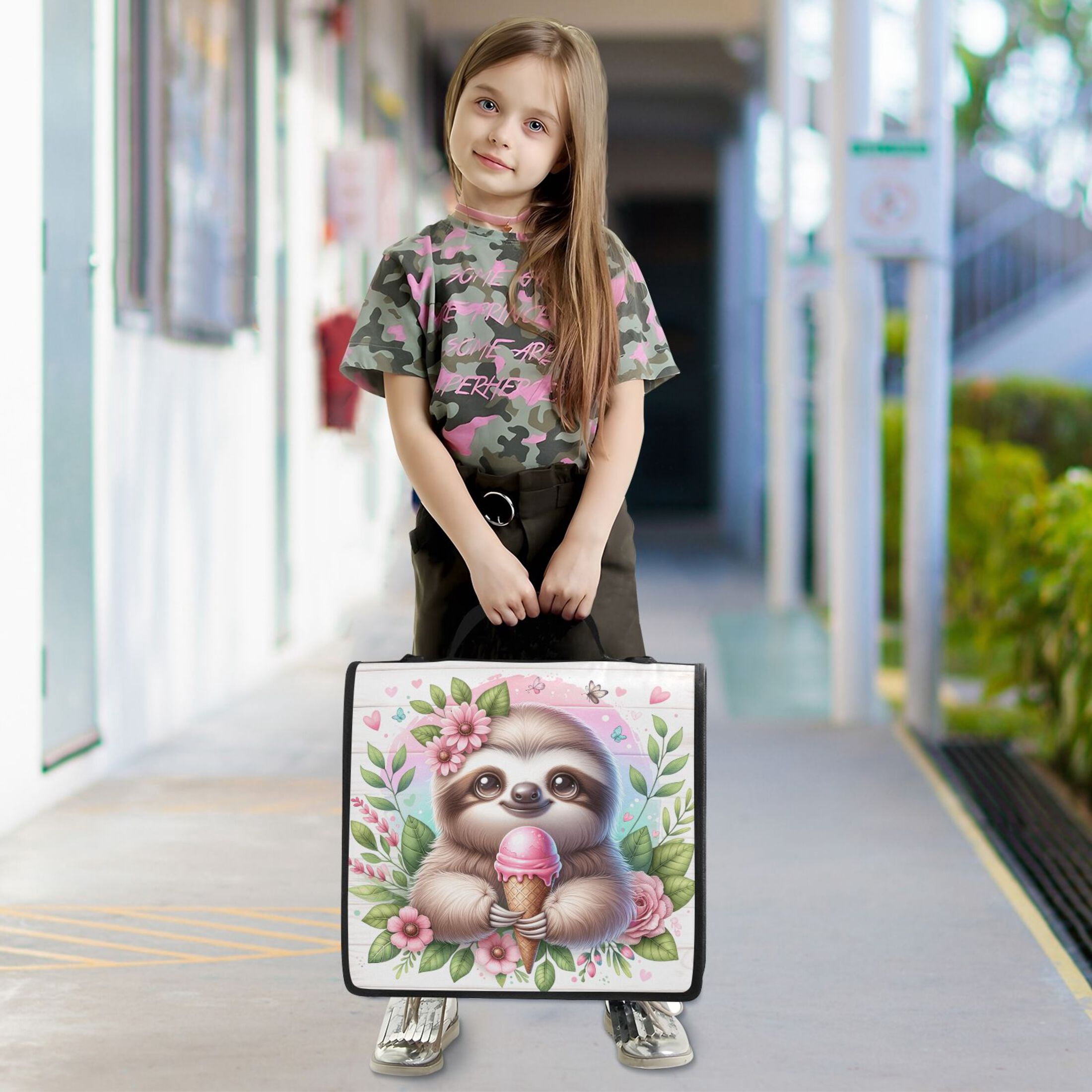 3 Ring Zipper Binder with Shoulder Strap Waterproof Trapper Keeper 2 Inch D-Ring 500 Sheets Capacity Cute Sloth with Ice Cream