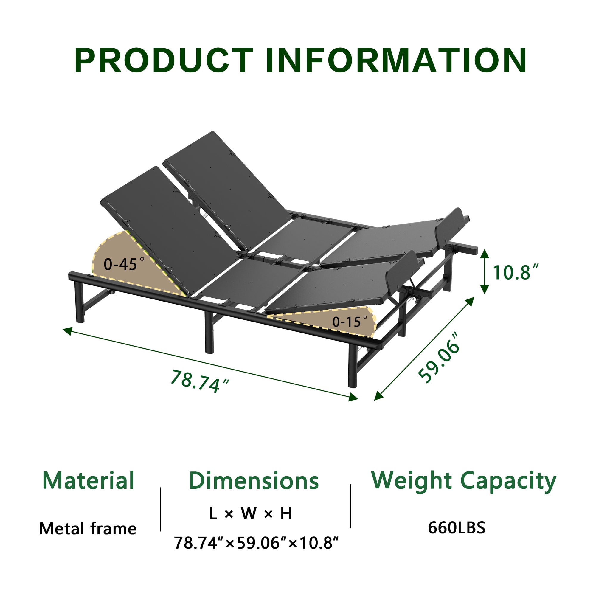 Paproos Power Adjustable Bed Base Frame Queen, Metal Electric Bed Frame with Independent Head and Foot Incline, Modern Adjustable Platform Bed Base with Wired Control, Zero Gravity, Easy Assembly