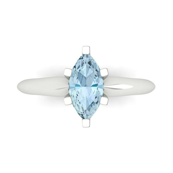 1 ctw Solitaire Anniversary Ring for Women | Marquise Cut Simulated Blue Diamond | Hyperallergenic Solid 18K White Gold