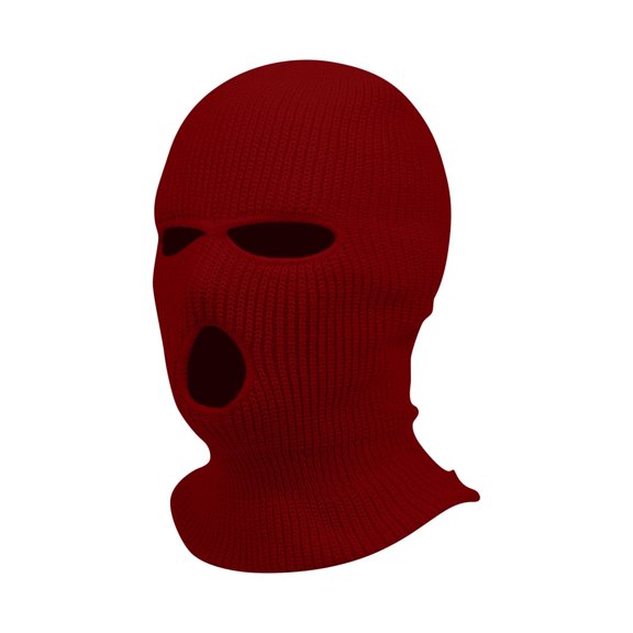 Morttic Knitted 3 Hole Acrylic Ski Mask Hat Outdoor Full Face Cover Thermal Cap Winter Warm Balaclava Hat, Wine Red