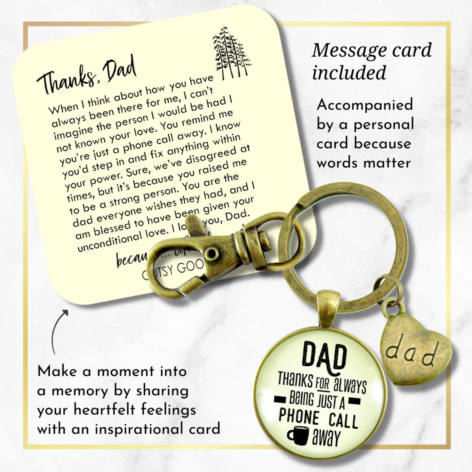 Father Gutsy Goodness Bronze Keychain Dad Thanks Being Just A Phone Call Away Love From Daughter Gift