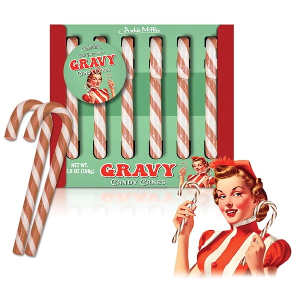 Archie McPheeGravy Magic Candy Canes  Gift Box of 6 Funny Gravy Flavored Festive Delight Candy Canes