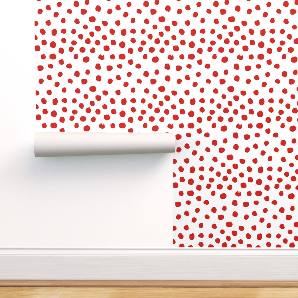 Removable Wallpaper 9ft x 2ft - Christmas Dots Red White Painted Dot Xmas  Holiday Simple Custom Pre-pasted Wallpaper by Spoonflower 